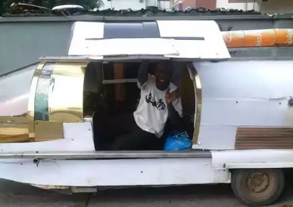 Young Nigerian Man constructs floating Car that sails on water & land in Lagos